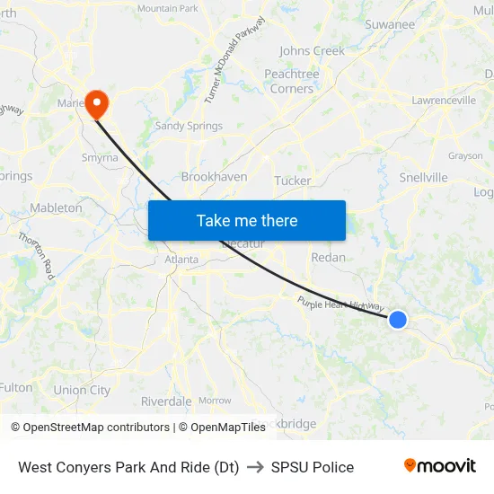West Conyers Park And Ride (Dt) to SPSU Police map