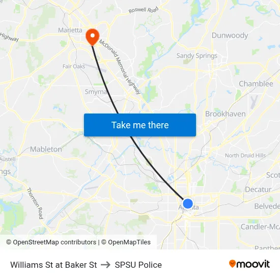 Williams St at Baker St to SPSU Police map