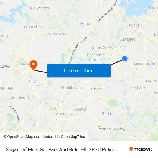 Sugarloaf Mills Gct Park And Ride to SPSU Police map