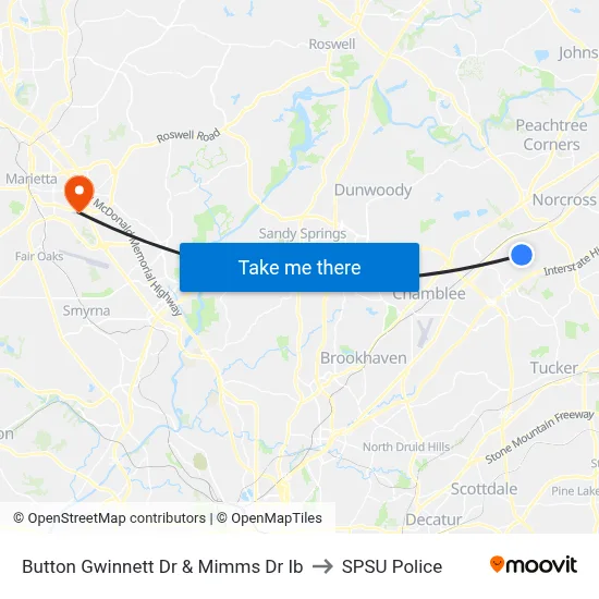 Button Gwinnett Dr & Mimms Dr Ib to SPSU Police map