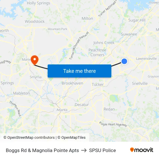 Boggs Rd & Magnolia Pointe Apts to SPSU Police map