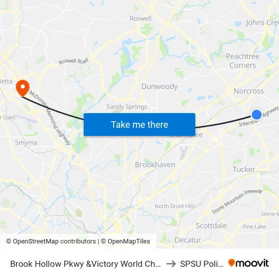 Brook Hollow Pkwy &Victory World Church to SPSU Police map