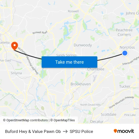 Buford Hwy & Value Pawn Ob to SPSU Police map