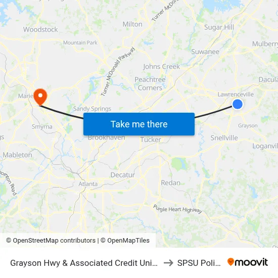 Grayson Hwy & Associated Credit Union to SPSU Police map