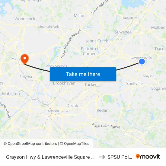 Grayson Hwy & Lawrenceville Square Plaza to SPSU Police map