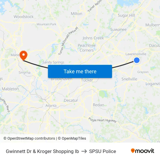 Gwinnett Dr & Kroger Shopping Ib to SPSU Police map