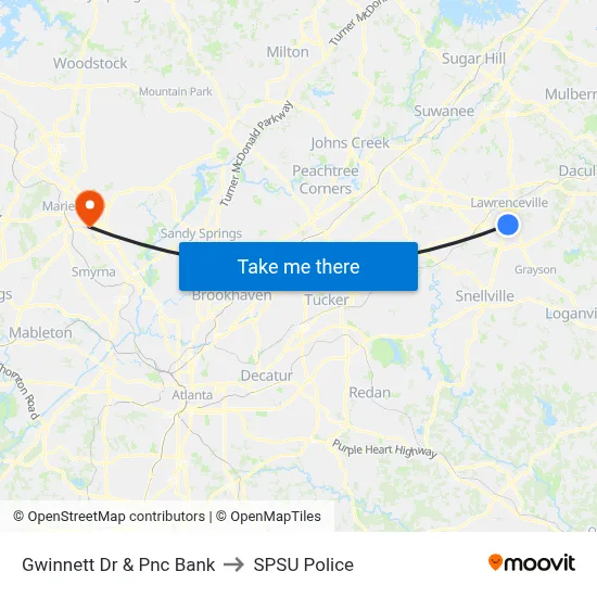 Gwinnett Dr & Pnc Bank to SPSU Police map