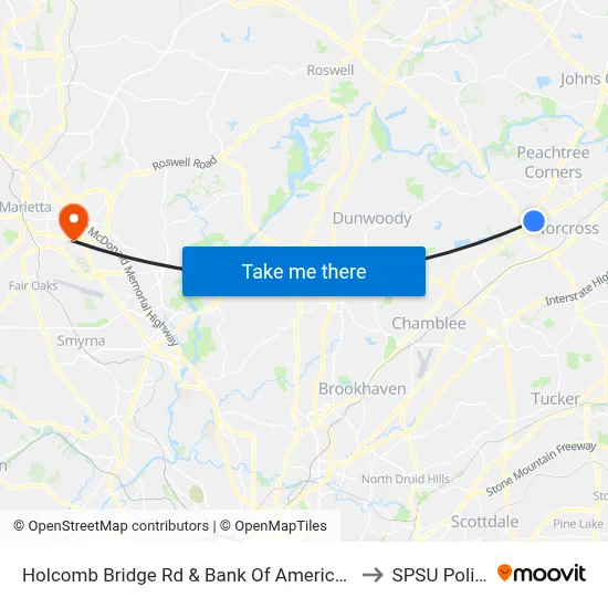Holcomb Bridge Rd & Bank Of America Ob to SPSU Police map