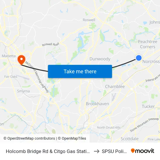 Holcomb Bridge Rd & Citgo Gas Station to SPSU Police map