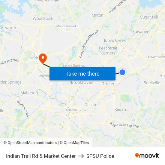 Indian Trail Rd & Market Center to SPSU Police map