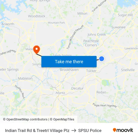 Indian Trail Rd & Treetrl Village Plz to SPSU Police map