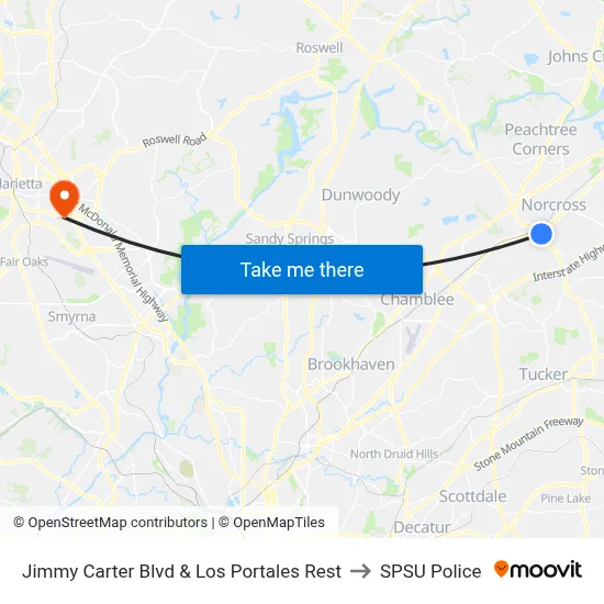 Jimmy Carter Blvd & Los Portales Rest to SPSU Police map