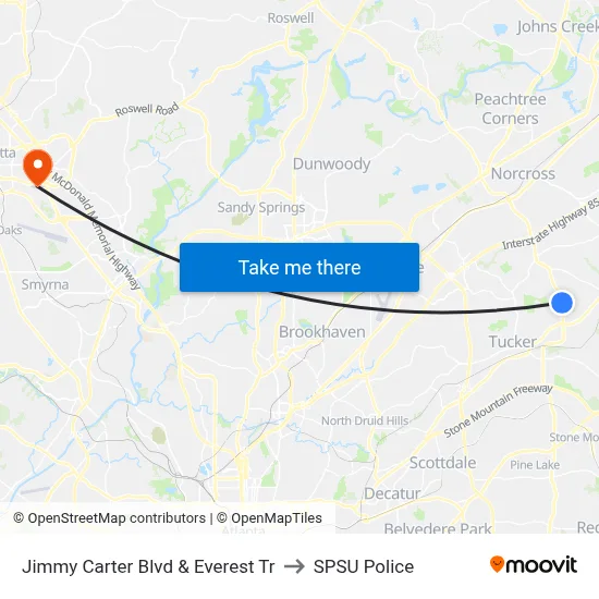 Jimmy Carter Blvd & Everest Tr to SPSU Police map