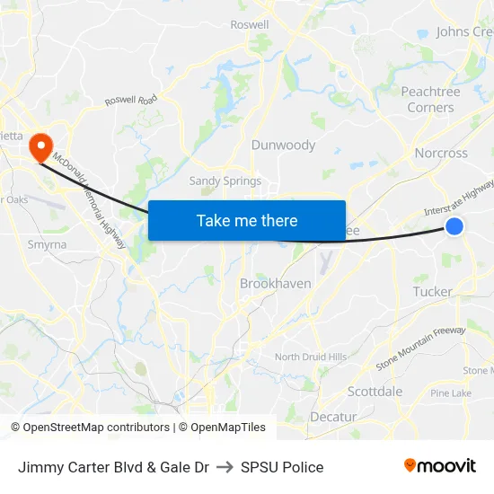 Jimmy Carter Blvd & Gale Dr to SPSU Police map