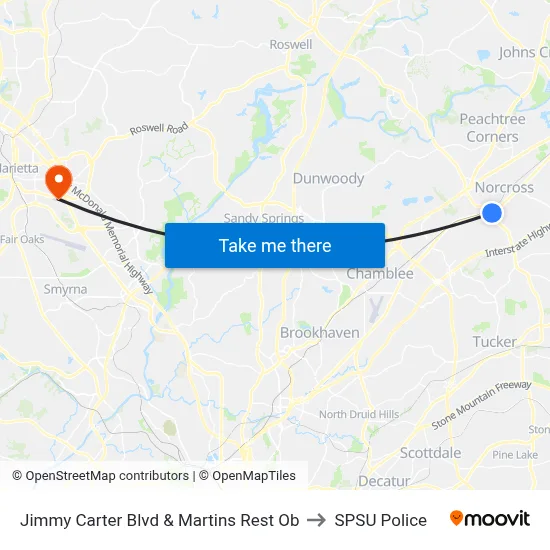 Jimmy Carter Blvd & Martins Rest Ob to SPSU Police map