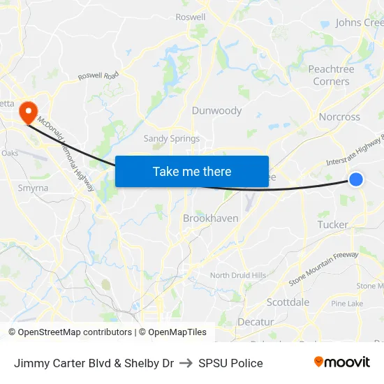 Jimmy Carter Blvd & Shelby Dr to SPSU Police map