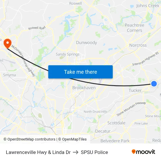 Lawrenceville Hwy & Linda Dr to SPSU Police map