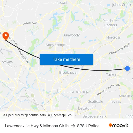 Lawrenceville Hwy & Mimosa Cir Ib to SPSU Police map