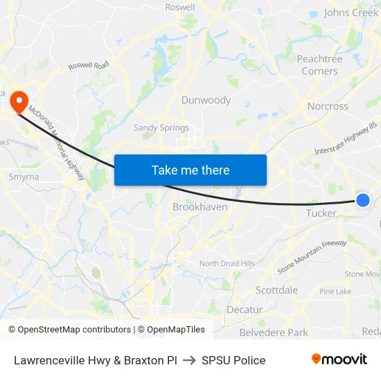 Lawrenceville Hwy & Braxton Pl to SPSU Police map