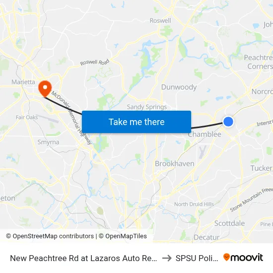 New Peachtree Rd at Lazaros Auto Rep Ib to SPSU Police map