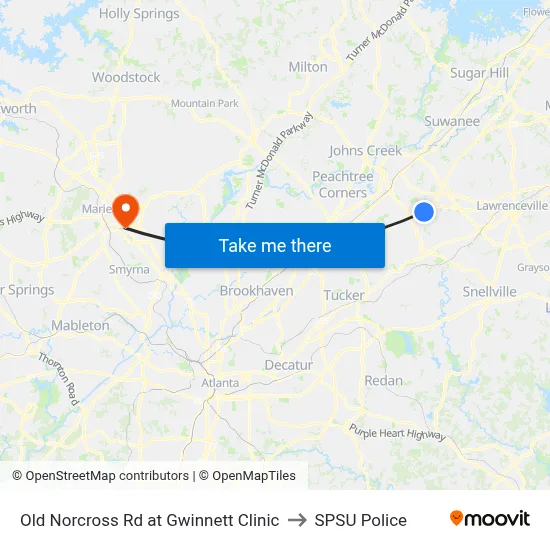 Old Norcross Rd at Gwinnett Clinic to SPSU Police map
