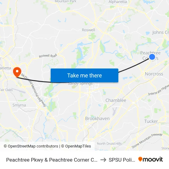 Peachtree Pkwy & Peachtree Corner Cir Ib to SPSU Police map