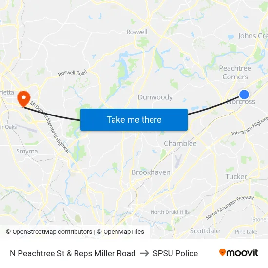 N Peachtree St & Reps Miller Road to SPSU Police map