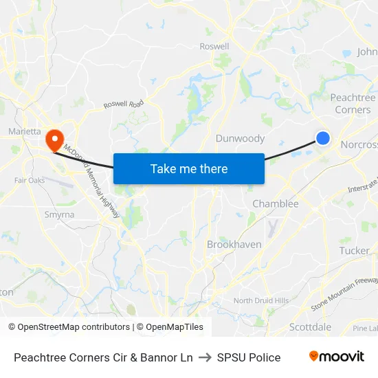 Peachtree Corners Cir & Bannor Ln to SPSU Police map