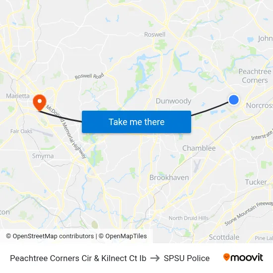 Peachtree Corners Cir & Kilnect Ct Ib to SPSU Police map