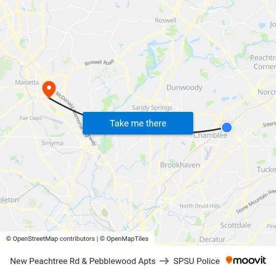New Peachtree Rd & Pebblewood Apts to SPSU Police map