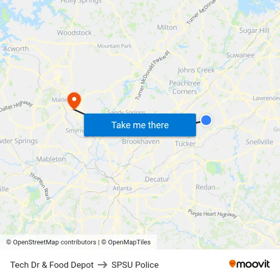Tech Dr & Food Depot to SPSU Police map