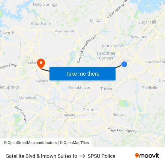 Satellite Blvd & Intown Suites Ib to SPSU Police map