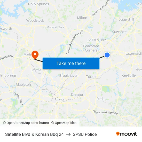 Satellite Blvd & Korean Bbq 24 to SPSU Police map