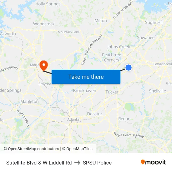 Satellite Blvd & W Liddell Rd to SPSU Police map