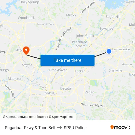 Sugarloaf Pkwy & Taco Bell to SPSU Police map