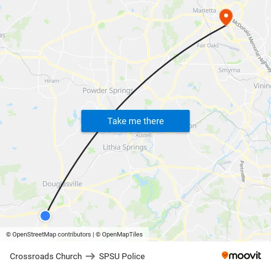 Crossroads Church to SPSU Police map