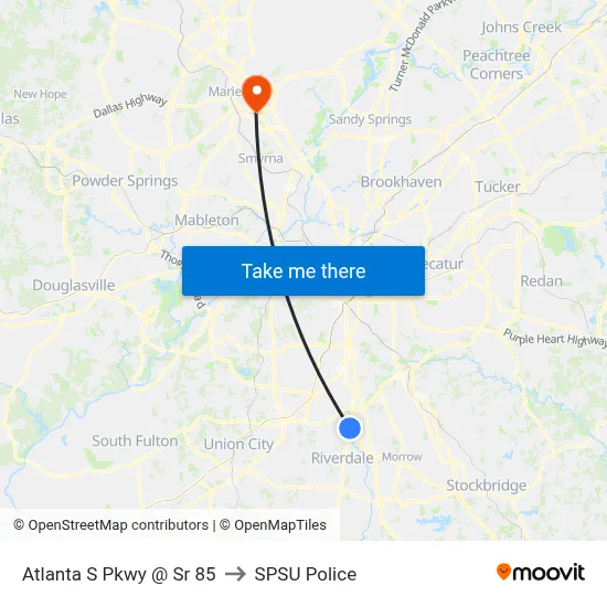 Atlanta S Pkwy @ Sr 85 to SPSU Police map