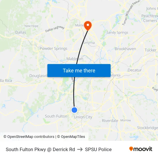 South Fulton Pkwy @ Derrick Rd to SPSU Police map
