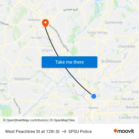 West Peachtree St at 12th St to SPSU Police map