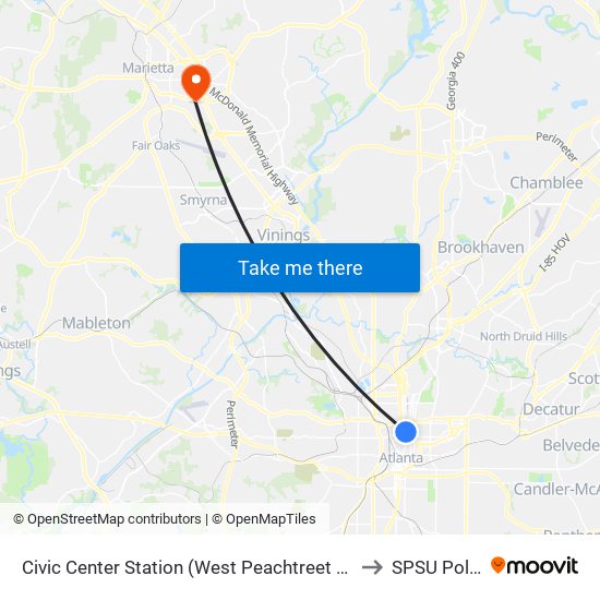 Civic Center Station (West Peachtreet Street) to SPSU Police map