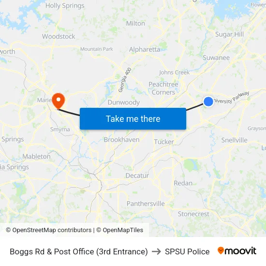 Boggs Rd & Post Office (3rd Entrance) to SPSU Police map