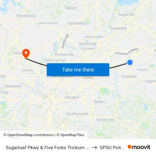 Sugarloaf Pkwy & Five Forks Trickum Rd to SPSU Police map