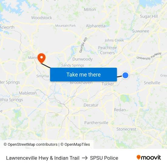 Lawrenceville Hwy & Indian Trail to SPSU Police map