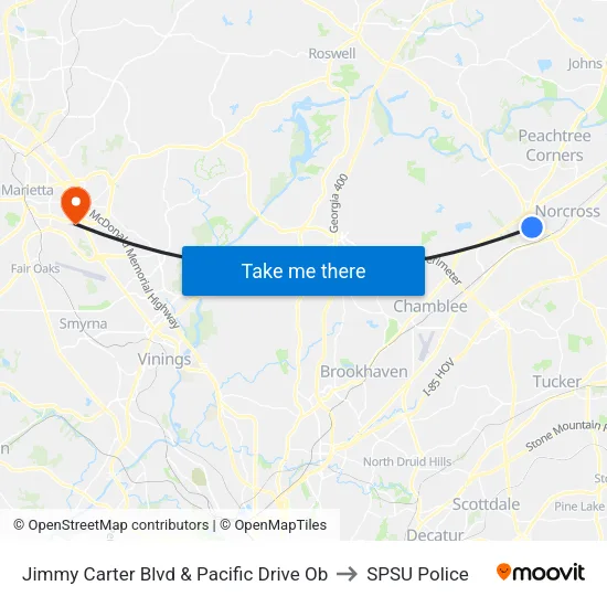 Jimmy Carter Blvd & Pacific Drive Ob to SPSU Police map