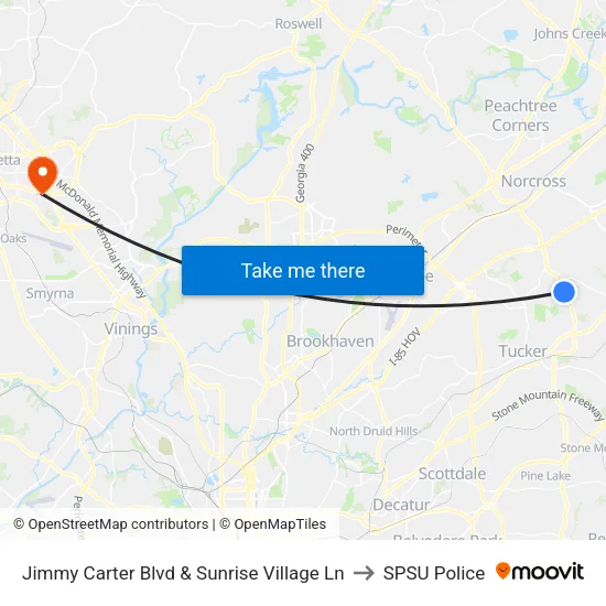 Jimmy Carter Blvd & Sunrise Village Ln to SPSU Police map