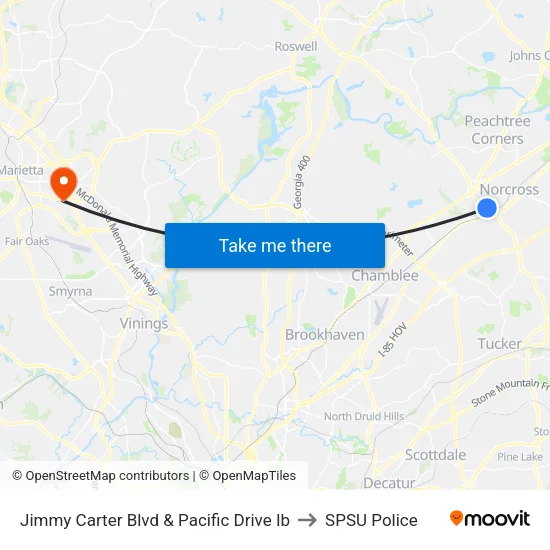 Jimmy Carter Blvd & Pacific Drive Ib to SPSU Police map