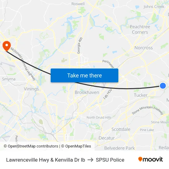 Lawrenceville Hwy & Kenvilla Dr Ib to SPSU Police map