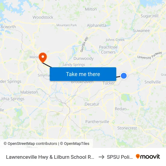 Lawrenceville Hwy & Lilburn School Rd Ob to SPSU Police map