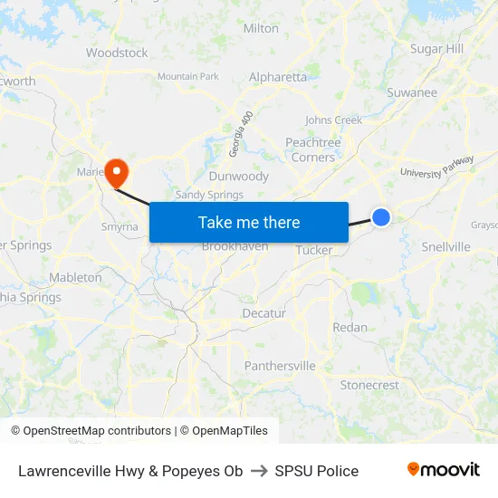 Lawrenceville Hwy & Popeyes Ob to SPSU Police map