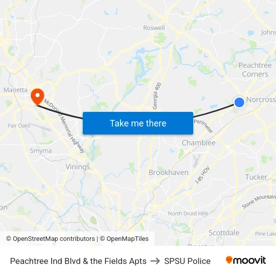 Peachtree Ind Blvd & the Fields Apts to SPSU Police map